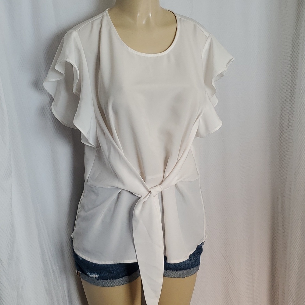 Marc New York Ruffle sleeve White top Blouse Size L